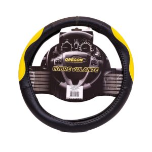 CV070 CUBRE VOLANTE MODELO INDIANAPOLIS 500 CUERO SINTENTICO NEGRO / AMARILLO 38*8.2CM