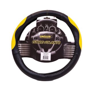 CV070 CUBRE VOLANTE MODELO INDIANAPOLIS 500 CUERO SINTENTICO NEGRO / AMARILLO 38*8.2CM