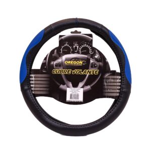 CV069 CUBRE VOLANTE MODELO INDIANAPOLIS 500 CUERO SINTENTICO NEGRO / CELESTE 38*8.2CM