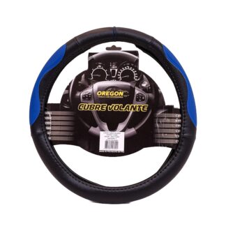 CV069 CUBRE VOLANTE MODELO INDIANAPOLIS 500 CUERO SINTENTICO NEGRO / CELESTE 38*8.2CM