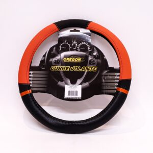 CV058 CUBRE VOLANTE MODELO NASCAR CUERO SINTENTICO NEGRO / NARANJA 38*8.2CM