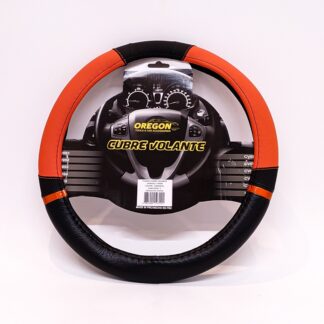 CV058 CUBRE VOLANTE MODELO NASCAR CUERO SINTENTICO NEGRO / NARANJA 38*8.2CM