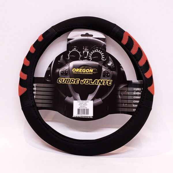 CV092 CUBRE VOLANTE MODELO GRAND PRIX CUERO SINTENTICO NEGRO / NARANJA 38*8.2CM