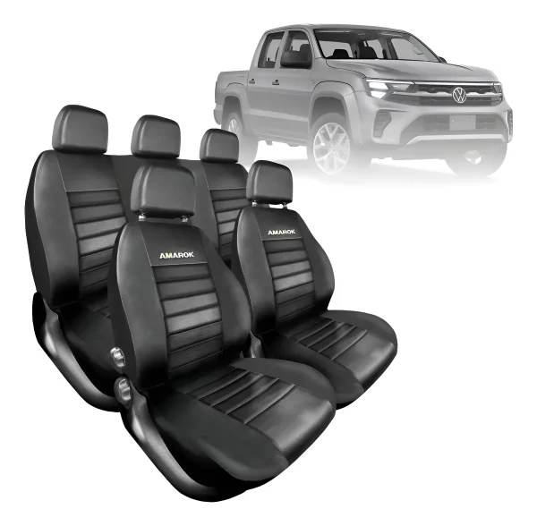 06/036/002 FUNDAS PARA ASIENTOS "AMAROK" 10/16 C/D DEL.2BU/TRAS 1/3 2/3 CUERO NEGRO