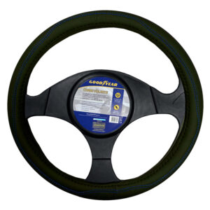 GY-2332 CUBRE VOLANTE GOODYEAR, NEGRO CON COSTURA AZUL, AUTO 38CM