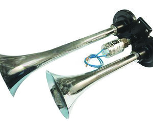 DZE12502 BOCINA AEROELECTRICA CROMADA CON ELECTROVALVULA UNIVERSAL 12V/24V
