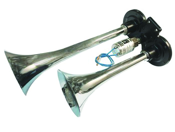 DZE12502 BOCINA AEROELECTRICA CROMADA CON ELECTROVALVULA UNIVERSAL 12V/24V